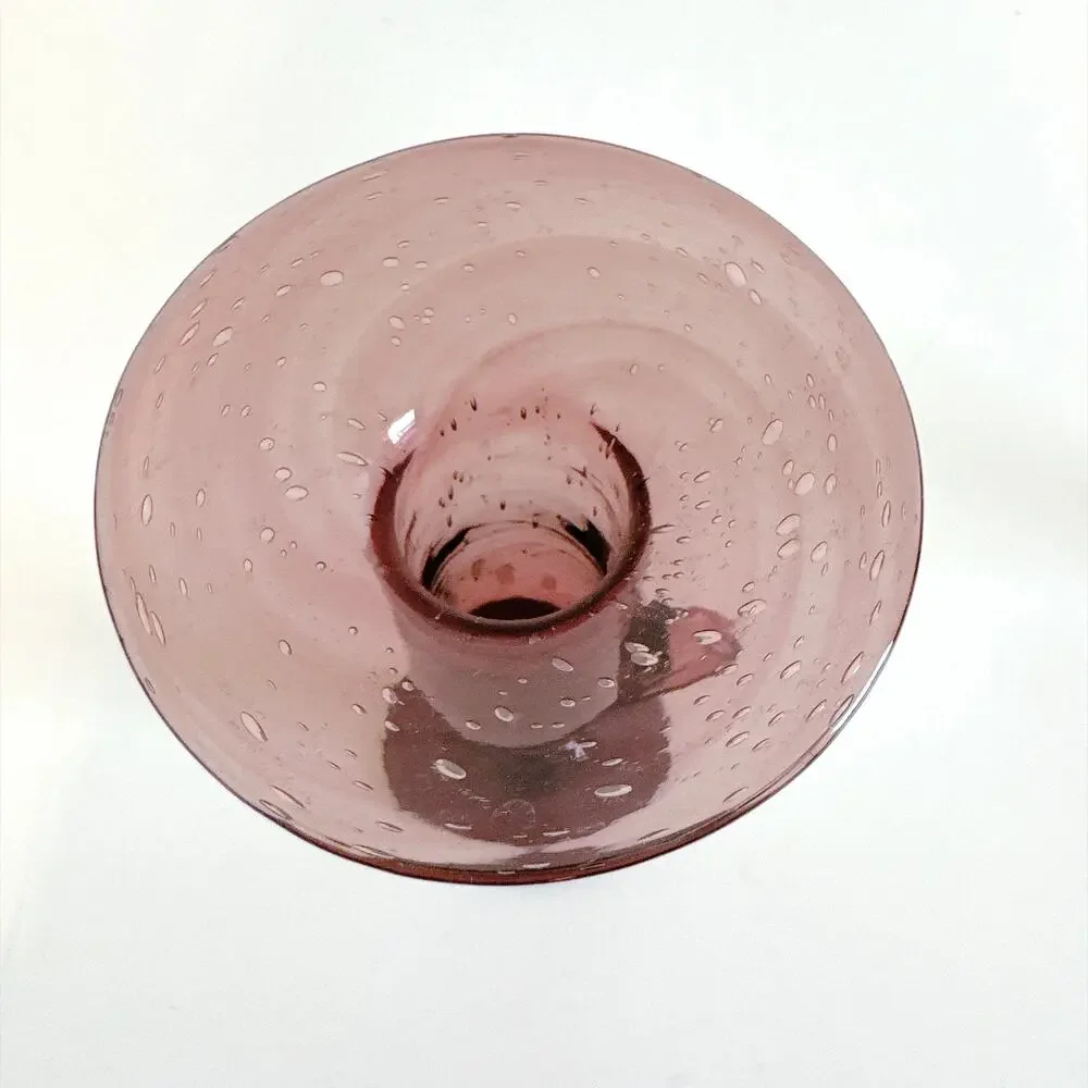 VTG LA VERRERIE DE BIOT FRENCH AMETHYST BUBBLE BLOWN GLASS PAIR CANDLE HOLDERS